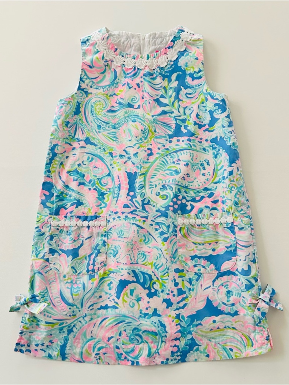 Lilly Pulitzer Girls 10 Paisley Shift Dress Seashells Pink Blue Pastel Tropical